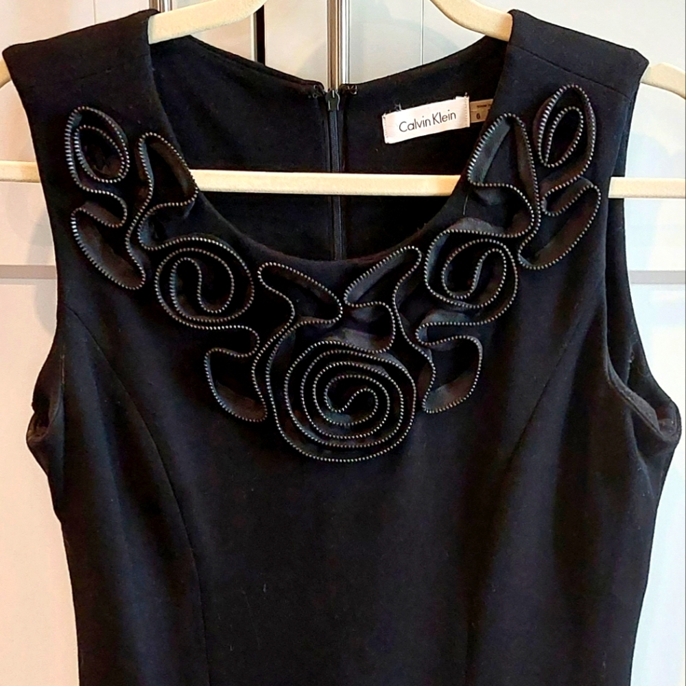 Calvin Klein Black Sheath Dress Floral Neckline